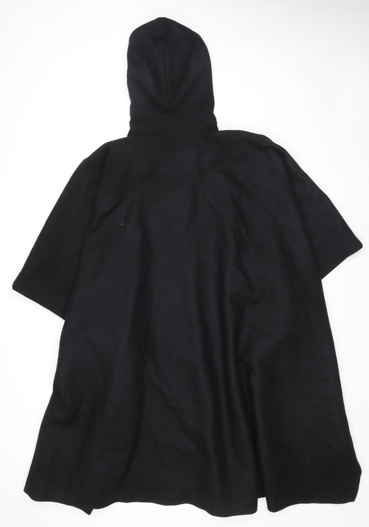 Zara Mens Black Pea Coat Poncho Size M Snap - Pit to Pit - 52''