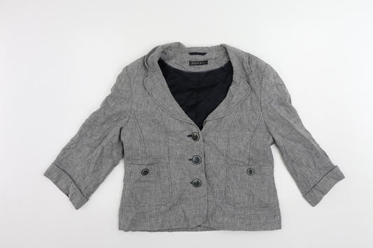 Additional front view of Alex & Co. women’s grey geometric jacket blazer, size UK 16, button