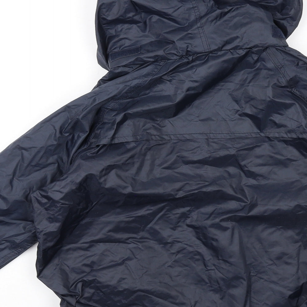 Brand and care label for Wetplay boys’ blue rain coat coat, size 3-4, years zip