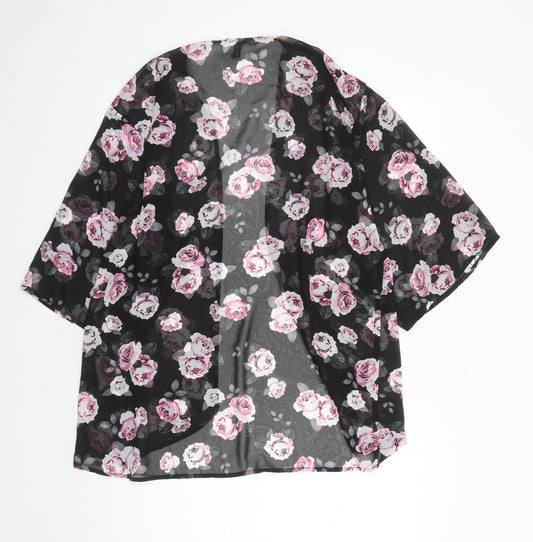 Divided by H&M Womens Black Floral Polyester Kimono Blouse Size S V-Neck