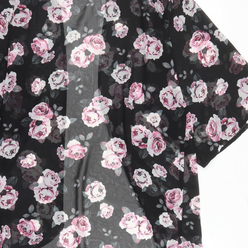 Divided by H&M Womens Black Floral Polyester Kimono Blouse Size S V-Neck
