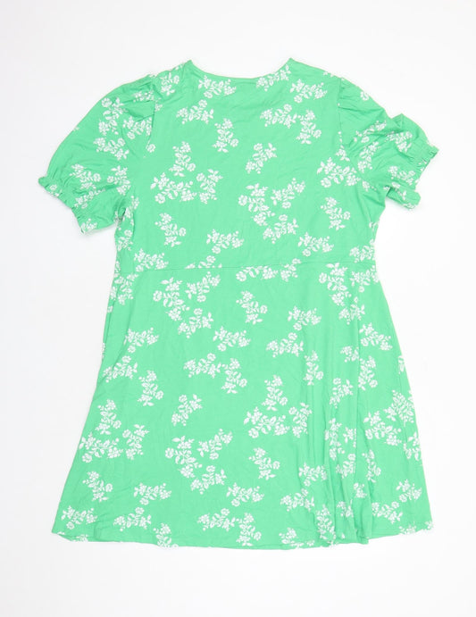 Marks and Spencer Womens Green Floral Viscose A-Line Size 20 Round Neck Pullover