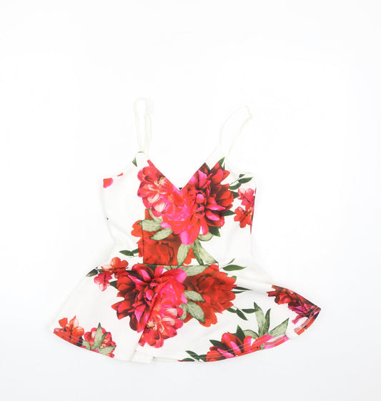 Quiz Womens White Floral Polyester Camisole Tank Size 8 V-Neck - Belted