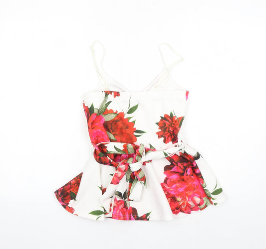 Quiz Womens White Floral Polyester Camisole Tank Size 8 V-Neck - Belted