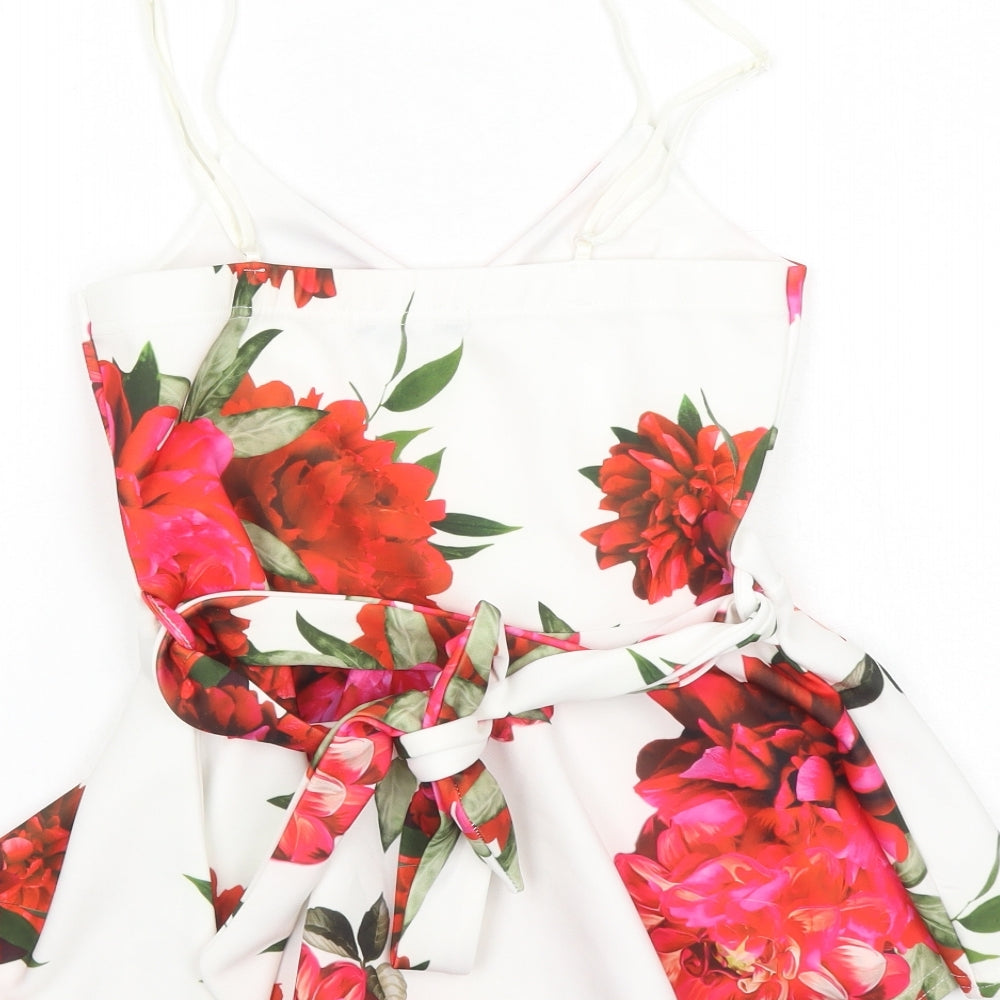 Quiz Womens White Floral Polyester Camisole Tank Size 8 V-Neck - Belted