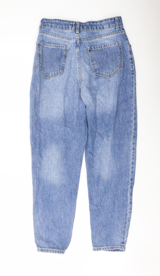 Boohoo Womens Blue Cotton Mom Jeans Size 10 L26 in Regular Button