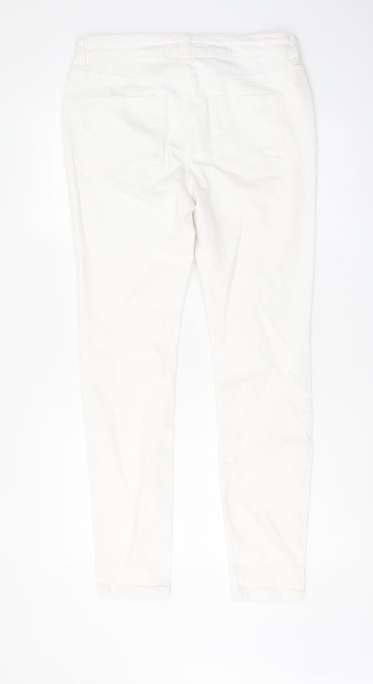 NEXT Womens White Cotton Skinny Jeans Size 12 L29 in Regular Button