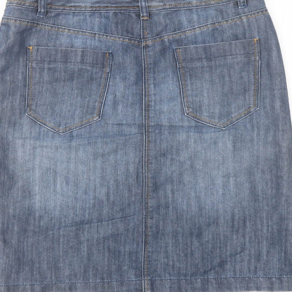 BHS Womens Blue Cotton A-Line Skirt Size 10 Button