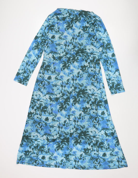 Marks and Spencer Womens Blue Floral Polyester A-Line Size 12 Square Neck Pullover