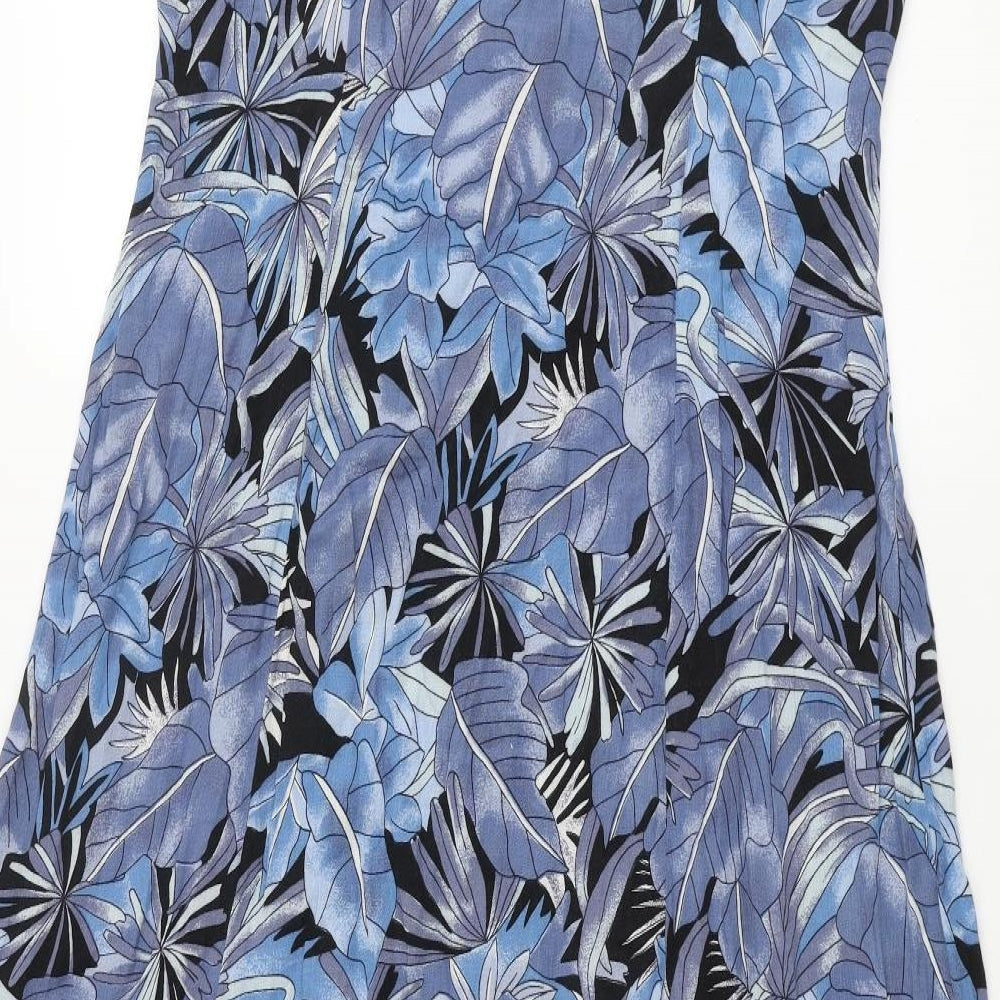 Berkertex Womens Blue Geometric Viscose A-Line Size 16 V-Neck Button - Plant Print