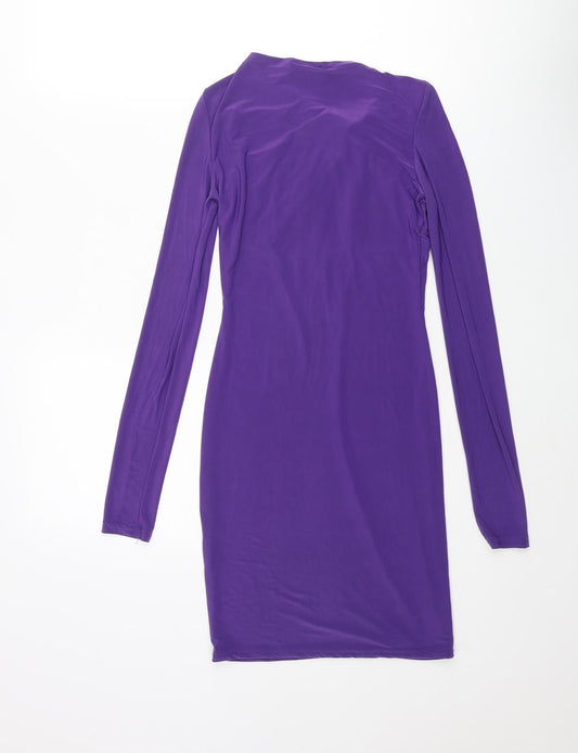 Boohoo Womens Purple Polyester Bodycon Size 8 Round Neck Pullover - Knot Detail
