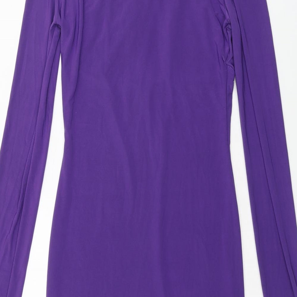 Boohoo Womens Purple Polyester Bodycon Size 8 Round Neck Pullover - Knot Detail