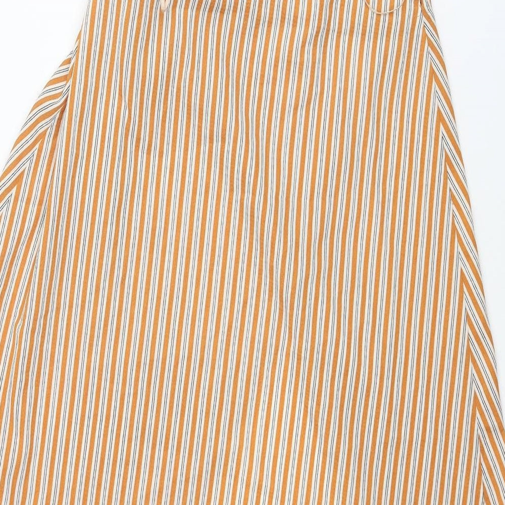 PRETTYLITTLETHING Womens Orange Striped Polyester Wrap Skirt Size 8 Tie