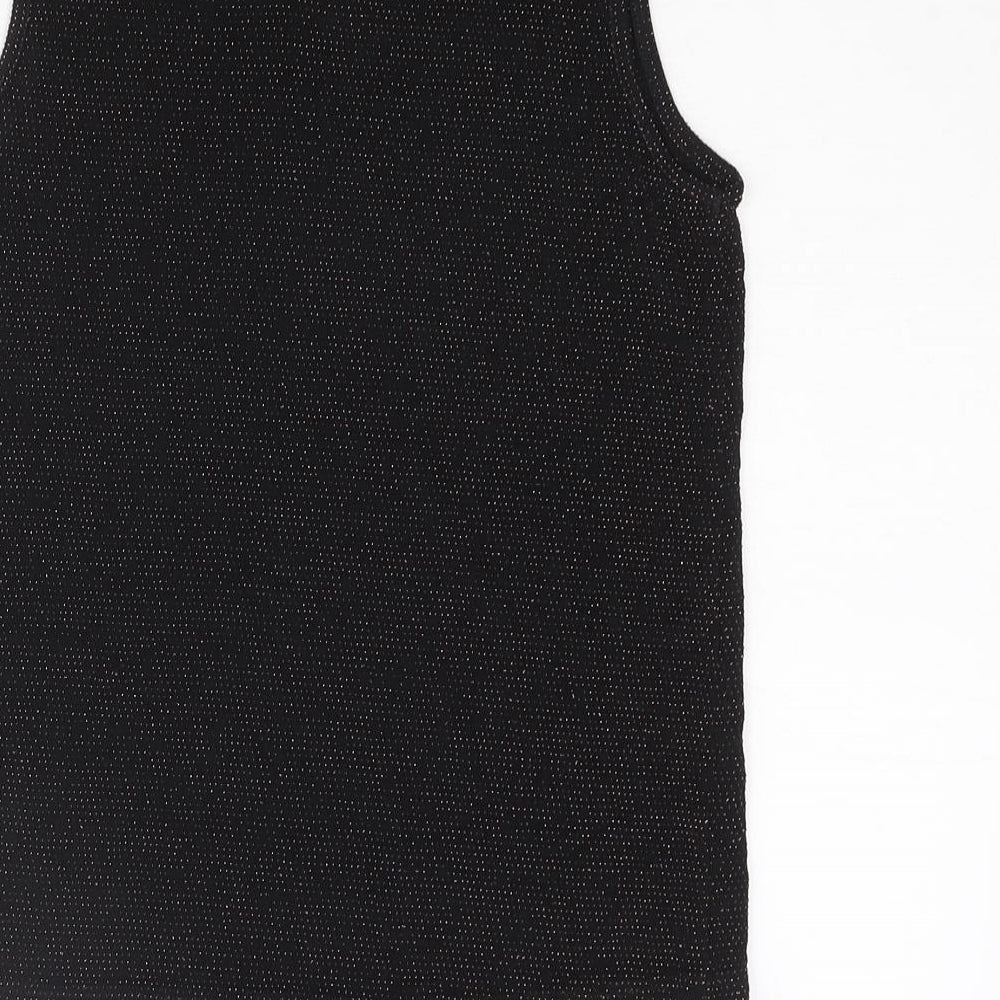 D'Lisle Girls Black Nylon Camisole Blouse Size 12 Years Mock Neck Button - Keyhole Neck Glitter