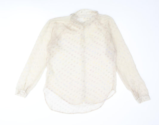 Numph Womens Beige Polka Dot Polyester Basic Blouse Size 14 Collared - Semi Sheer