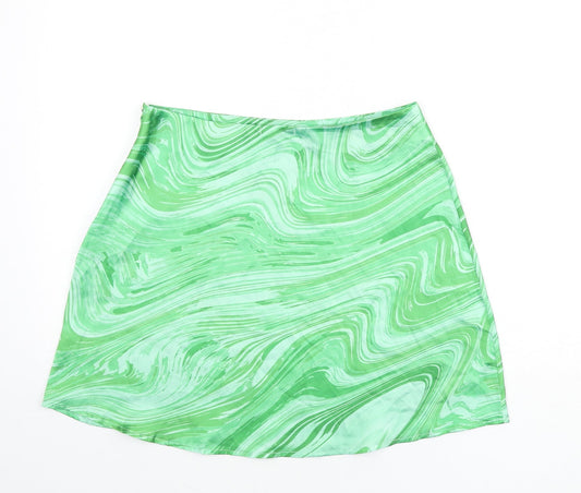Boohoo Womens Green Geometric Polyester A-Line Skirt Size 12 Zip - Swirl Pattern