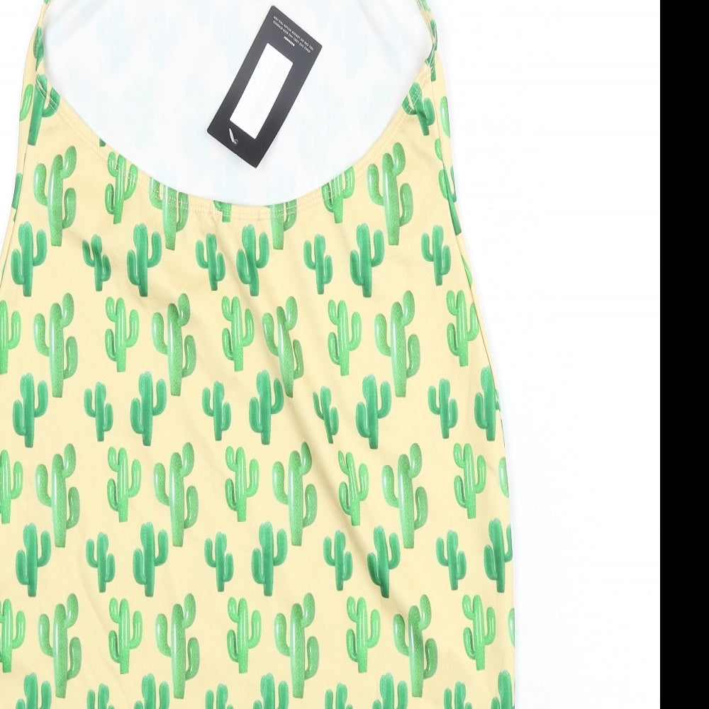 Boohoo Womens Beige Geometric Polyester Bodycon Size 12 Halter Button - Cactus Print