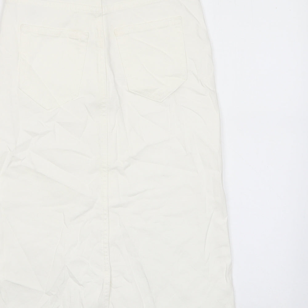 Marks and Spencer Womens White Cotton A-Line Skirt Size 6 Zip - Pockets