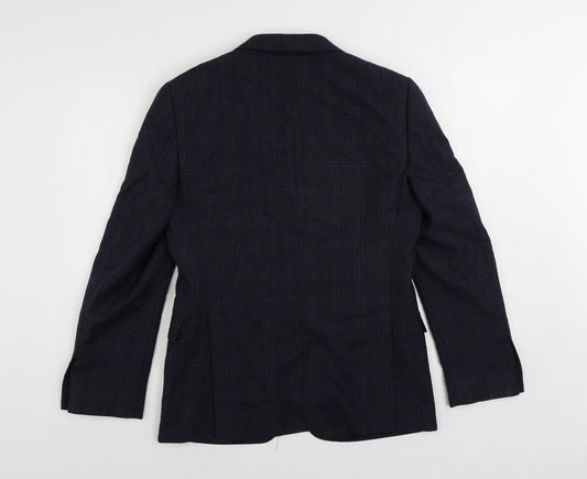John Lewis Mens Blue Plaid Wool Jacket Suit Jacket Size 38 Regular