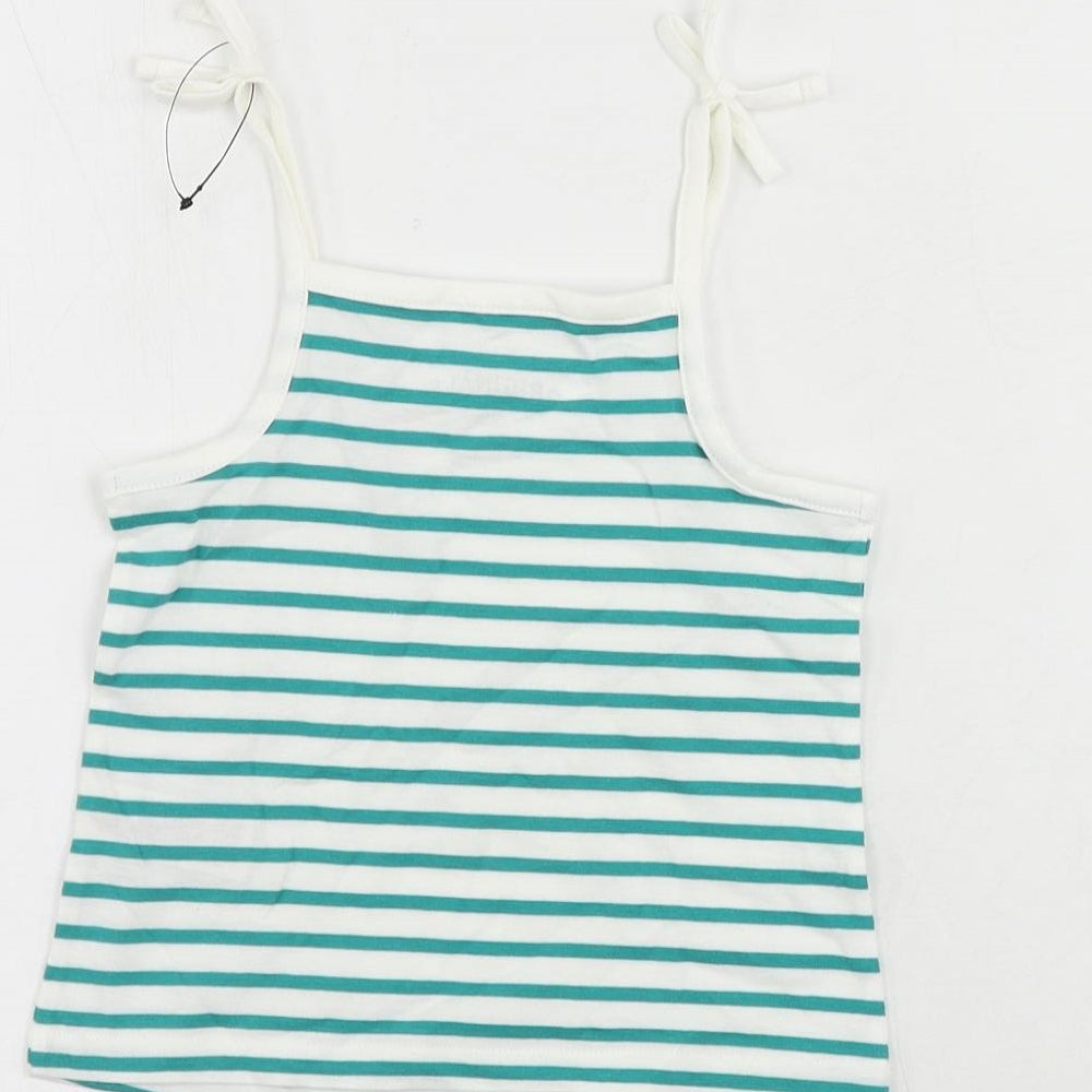 Marks and Spencer Girls Green Striped Cotton Camisole Tank Size 2-3 Years Square Neck Pullover