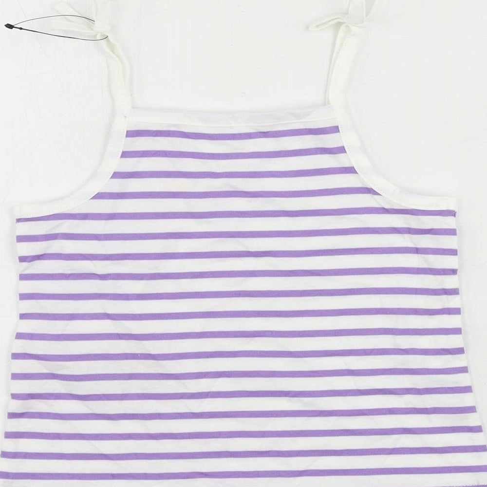 Marks and Spencer Girls Purple Striped Cotton Camisole Tank Size 3-4 Years Square Neck