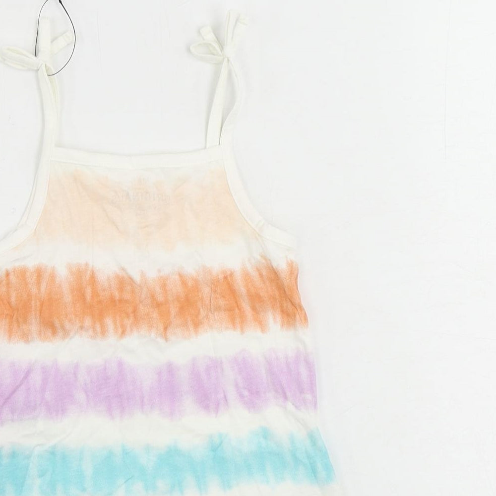 Marks and Spencer Girls Multicoloured Striped Cotton Camisole Tank Size 2-3 Years Square Neck Pullover - Tie Dye