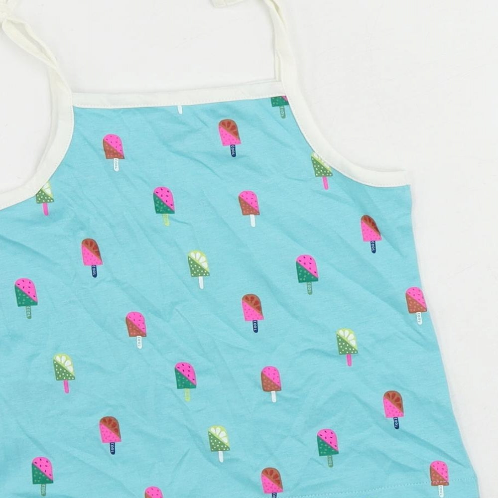 Marks and Spencer Girls Blue Geometric Cotton Camisole Tank Size 3-4 Years Square Neck Pullover - Ice Cream Print