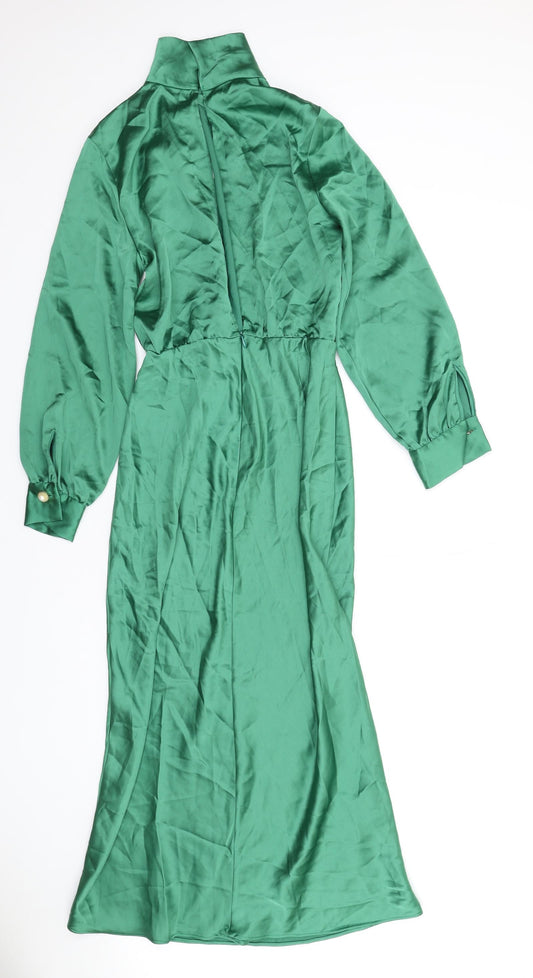 Zara Womens Green Polyester A-Line Size S High Neck Zip