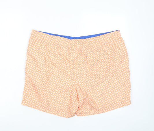 Marks and Spencer Mens Orange Geometric Polyester Sweat Shorts Size 2XL L6 in Regular Drawstring - Swim shorts, Pockets, Elastic Waist