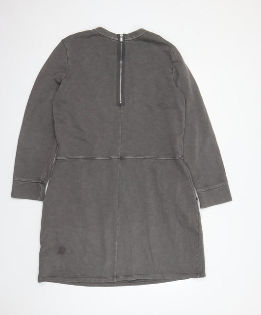 Gap Womens Grey 100% Cotton Jumper Dress Size XL Round Neck Zip - Pockets