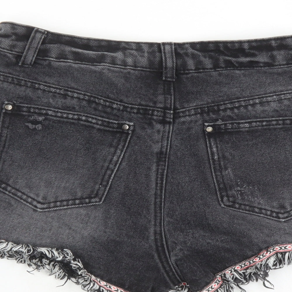 Denim & Co. Womens Black Cotton Cut-Off Shorts Size 6 L3 in Regular Zip - Embroidered Detail