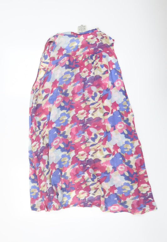 Masai Womens Multicoloured Geometric Cotton A-Line Size M V-Neck Button