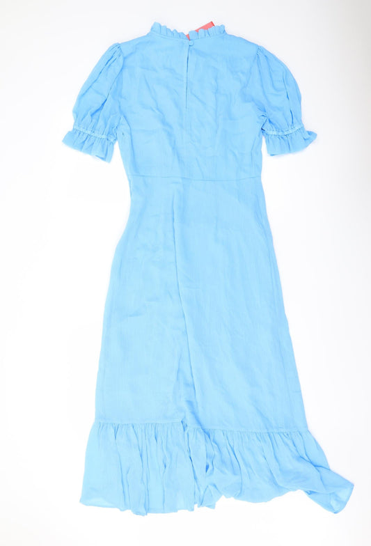 Finery Womens Blue Polyester A-Line Size 10 Mock Neck Zip