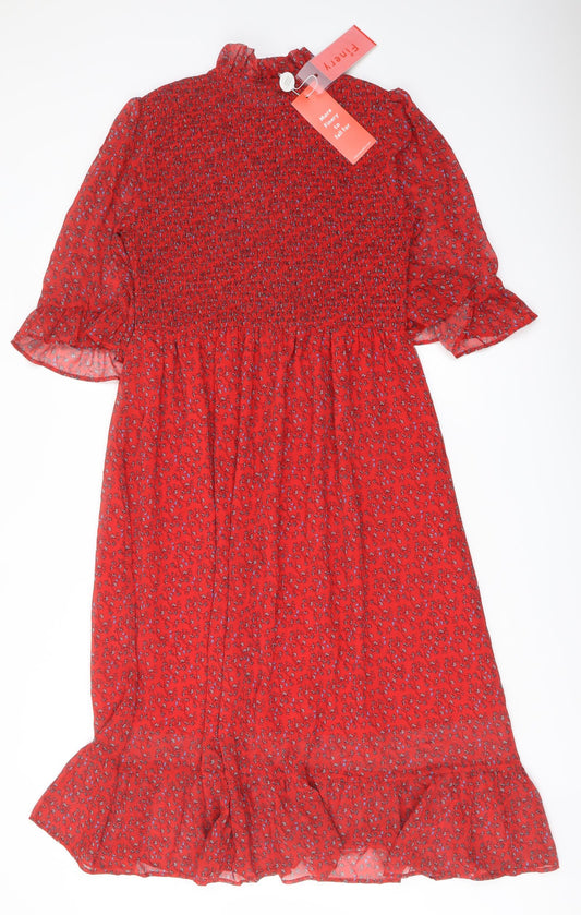 Finery Womens Red Floral Polyester A-Line Size 16 Mock Neck Pullover