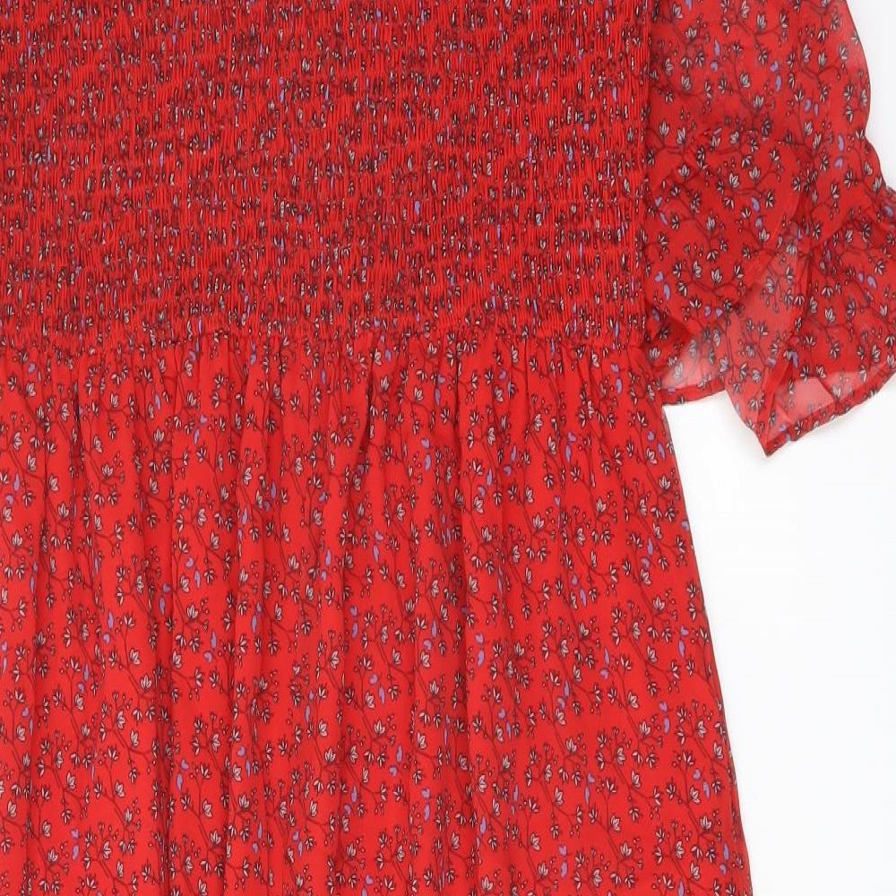 Finery Womens Red Floral Polyester A-Line Size 16 Mock Neck Pullover