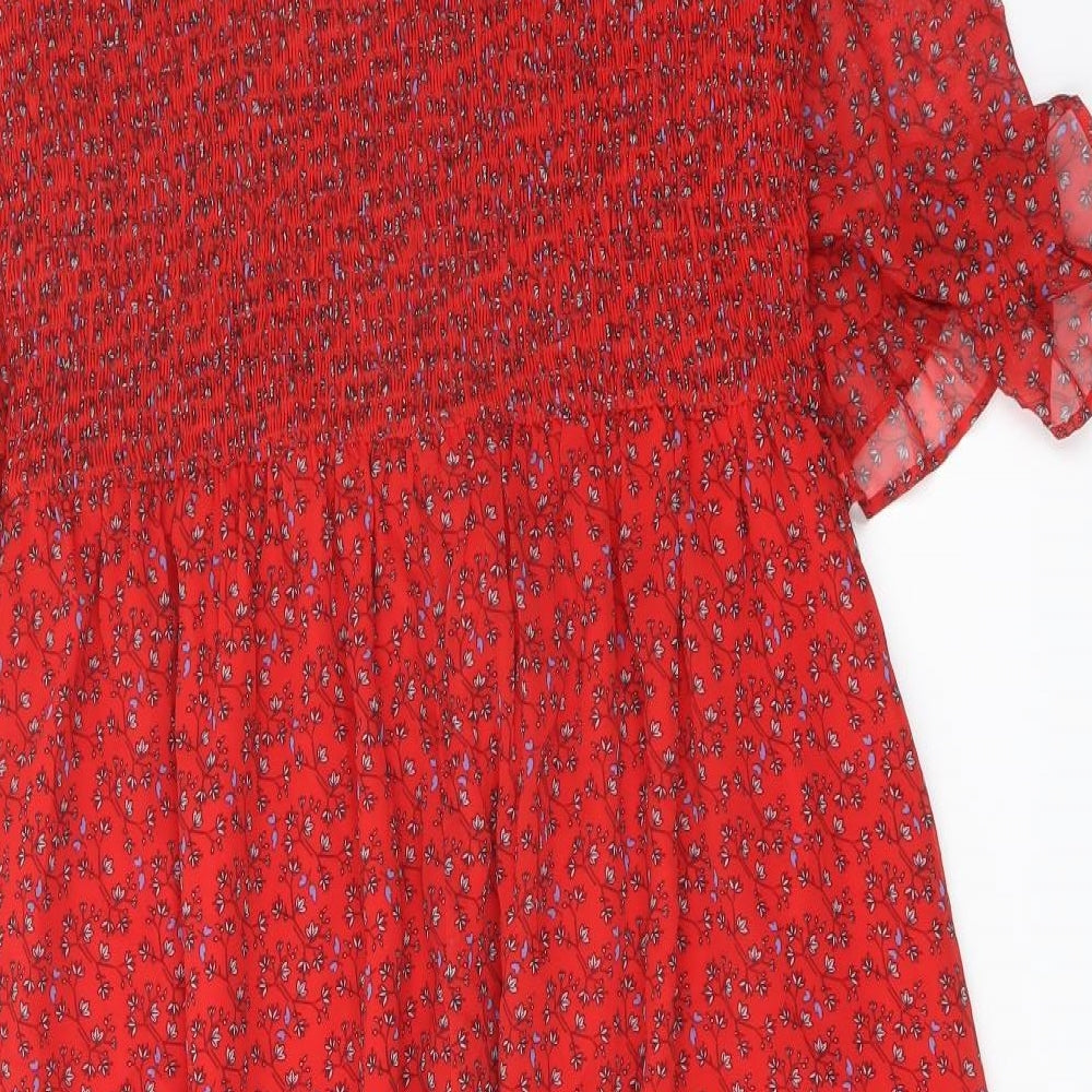 Finery Womens Red Floral Polyester A-Line Size 18 Mock Neck Pullover