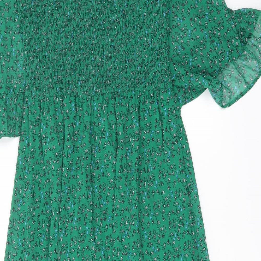 Finery Womens Green Floral Polyester A-Line Size 10 Mock Neck Pullover