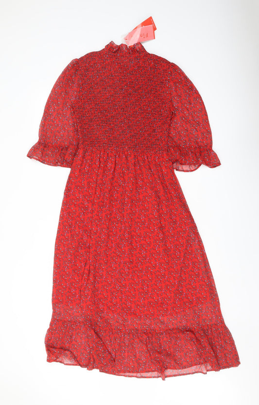 Finery Womens Red Floral Polyester A-Line Size 8 Mock Neck Pullover