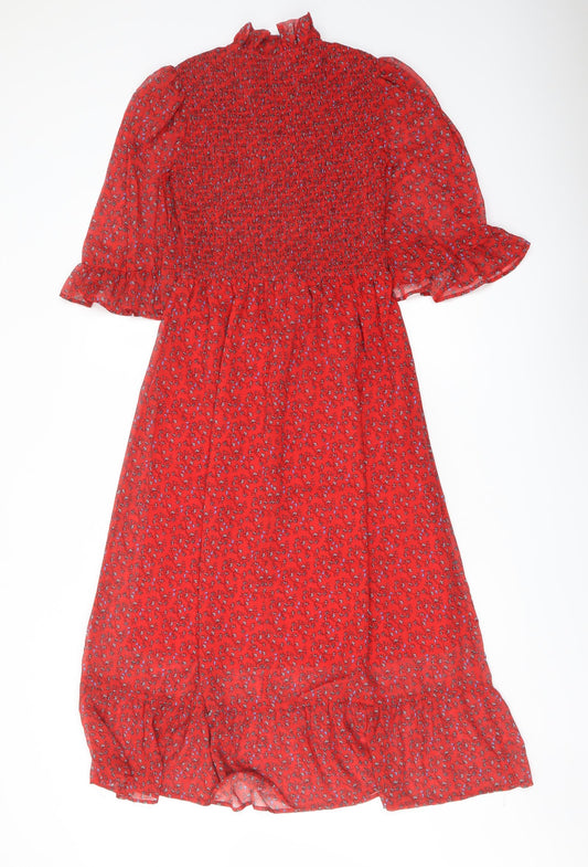 Finery Womens Red Floral Polyester A-Line Size 8 Mock Neck Pullover