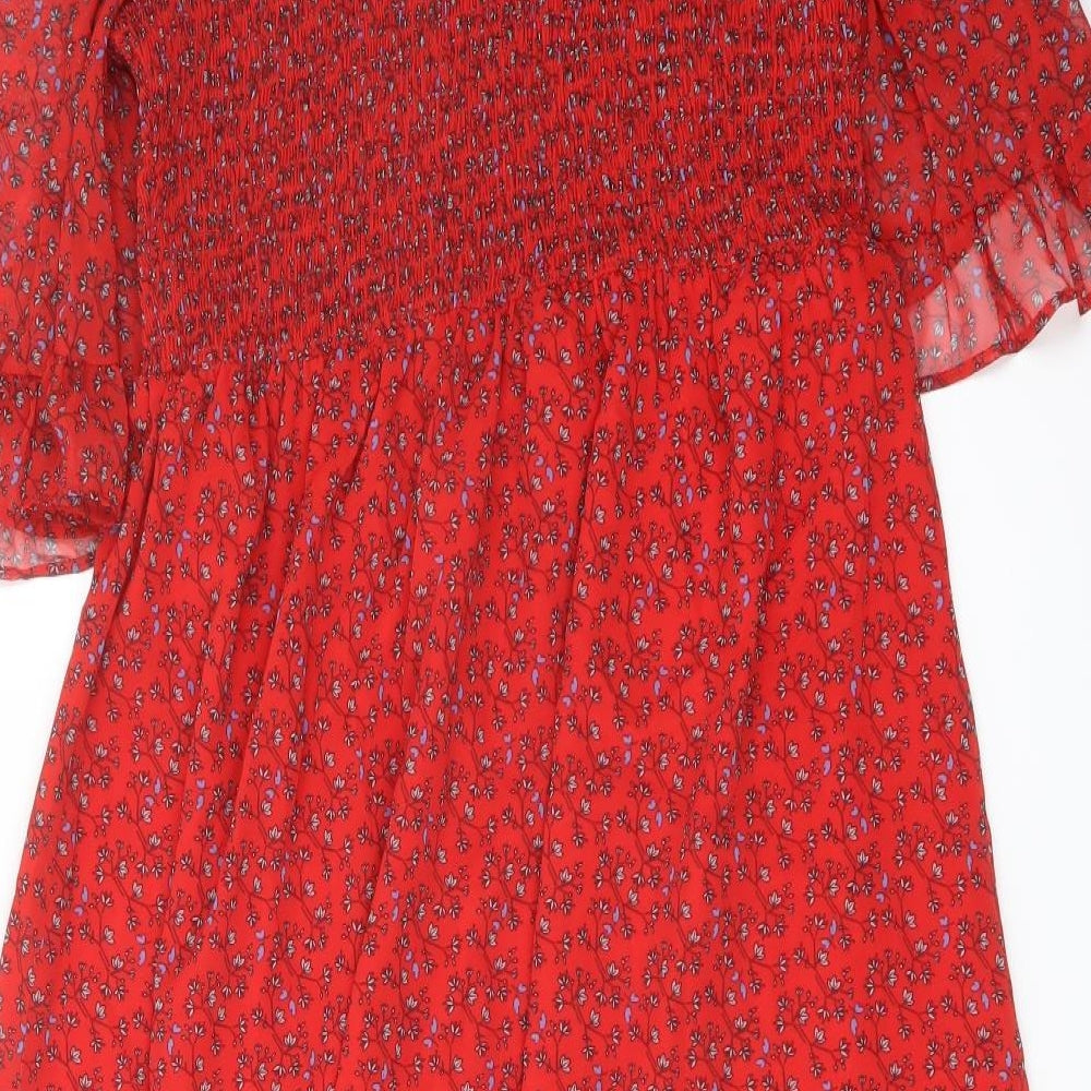Finery Womens Red Floral Polyester A-Line Size 16 Mock Neck Pullover