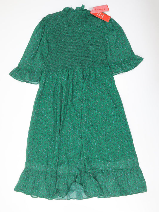 Finery Womens Green Floral Polyester A-Line Size 16 Mock Neck Pullover