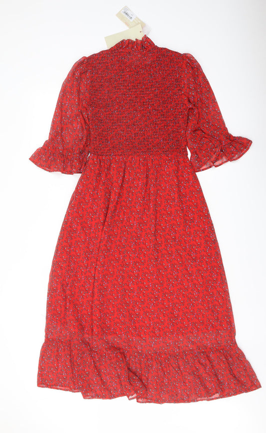 Finery Womens Red Floral Polyester A-Line Size 8 Mock Neck Pullover