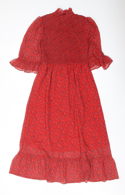 Finery Womens Red Floral Polyester A-Line Size 8 Mock Neck Pullover