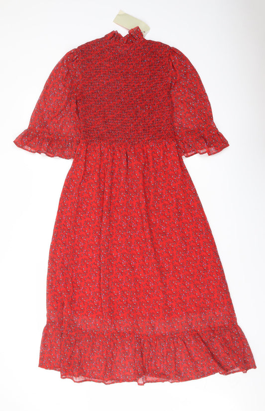 Finery Womens Red Floral Polyester A-Line Size 8 Mock Neck Pullover