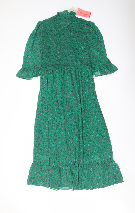 Finery Womens Green Floral Polyester A-Line Size 10 Mock Neck Pullover