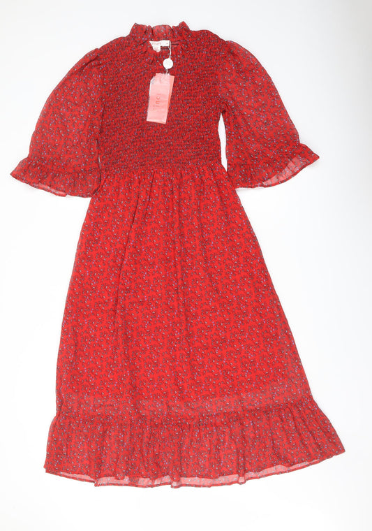 Finery Womens Red Floral Polyester A-Line Size 8 Mock Neck Pullover