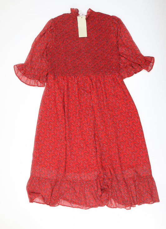 Finery Womens Red Floral Polyester A-Line Size 18 Mock Neck Pullover