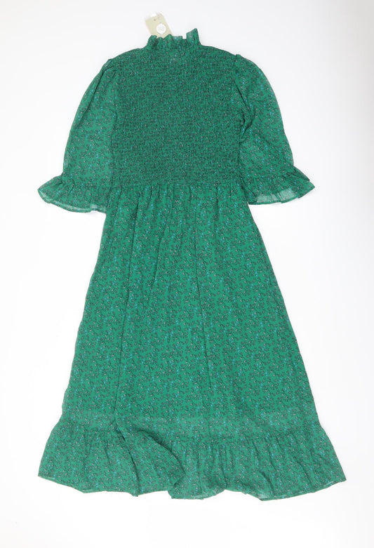 Finery Womens Green Floral Polyester A-Line Size 10 Mock Neck Pullover