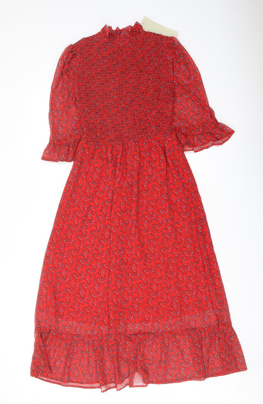 Finery Womens Red Floral Polyester A-Line Size 8 Mock Neck Pullover