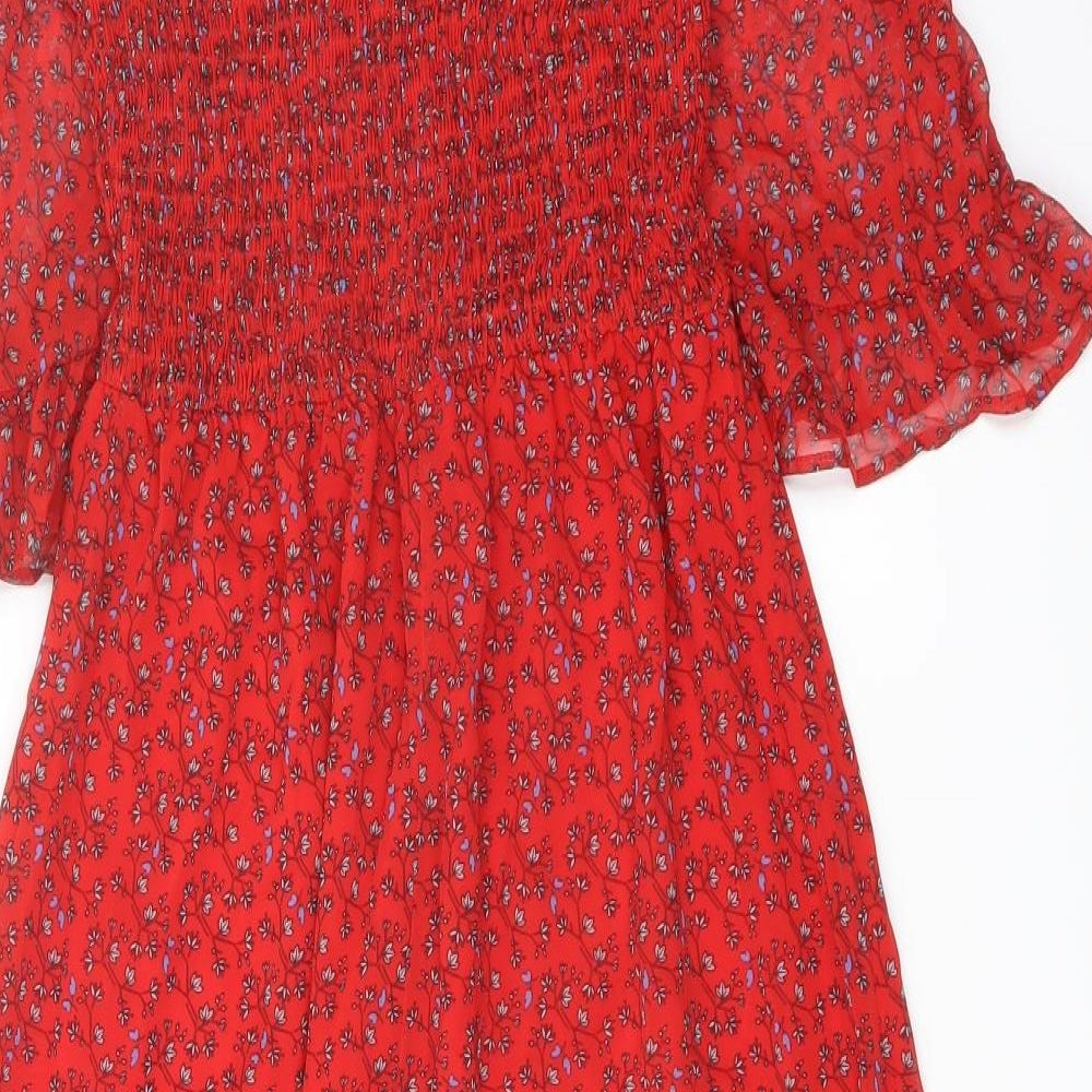 Finery Womens Red Floral Polyester A-Line Size 8 Mock Neck Pullover
